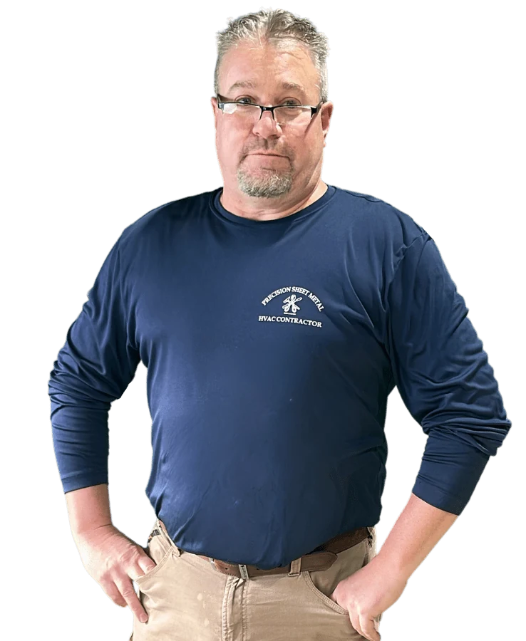Man standing with hands on hips and stern look